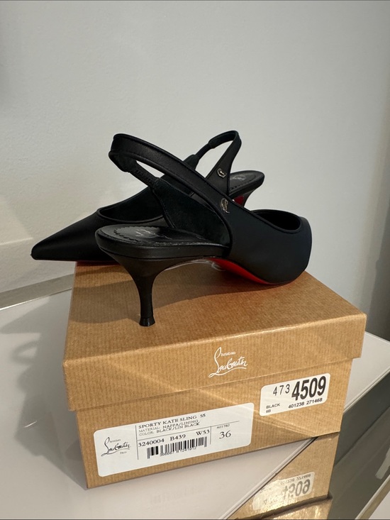 Christian Louboutin Shoes - Christian Louboutin Black Slingback Kitten Heels with Red Sole